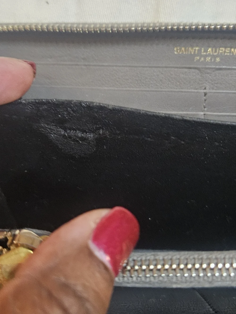 Yves Saint Laurent Gray Leather Zip Wallet with Gold YSL Emblem - Picture 8 of 9
